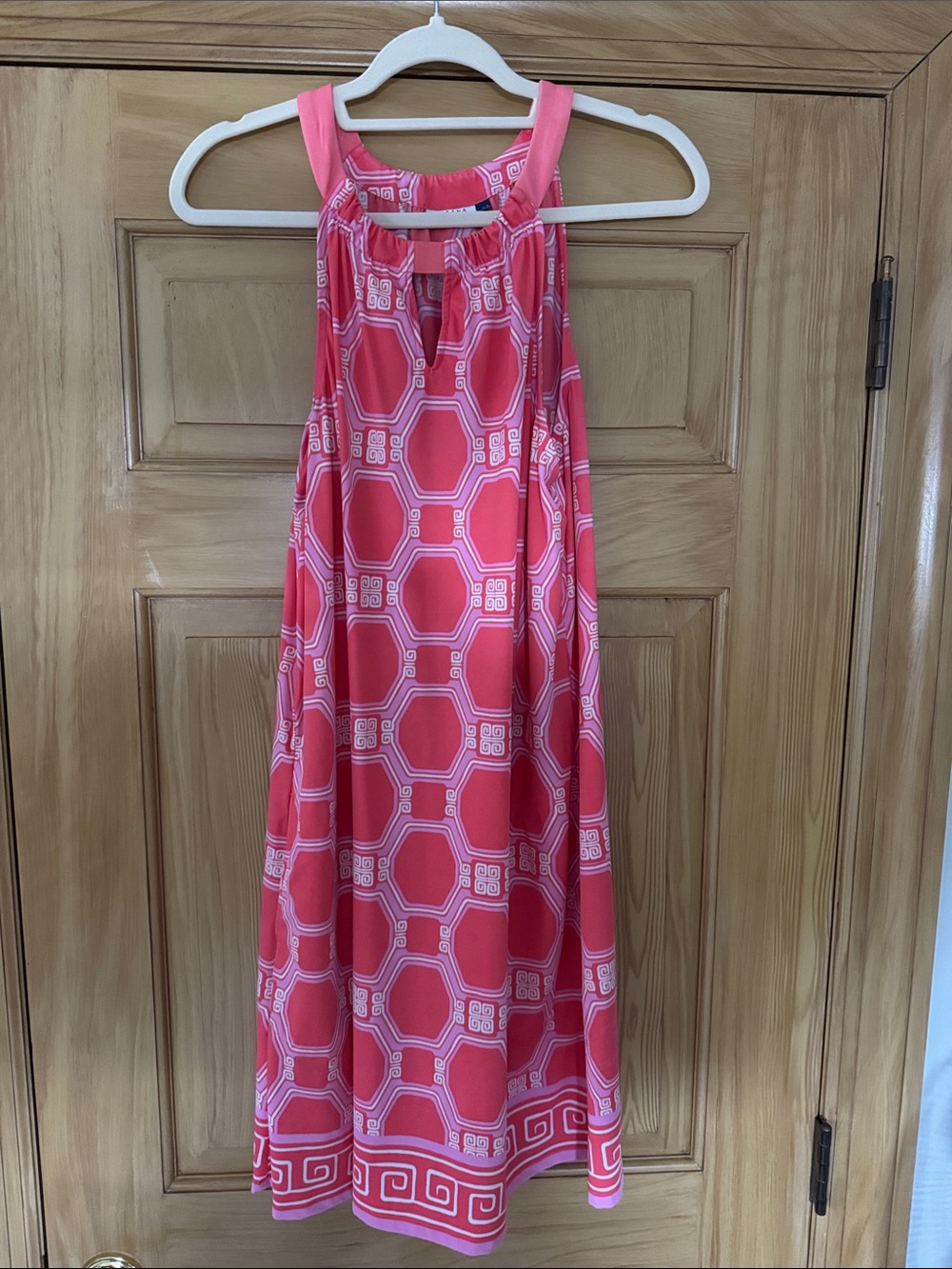 Cabana Life Coral Pink Geo-Print Halter Midi Dress